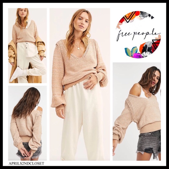 FREE PEOPLE BOHO PULLOVER V-NECK LUXE KNIT TOP A2C - Picture 4 of 12